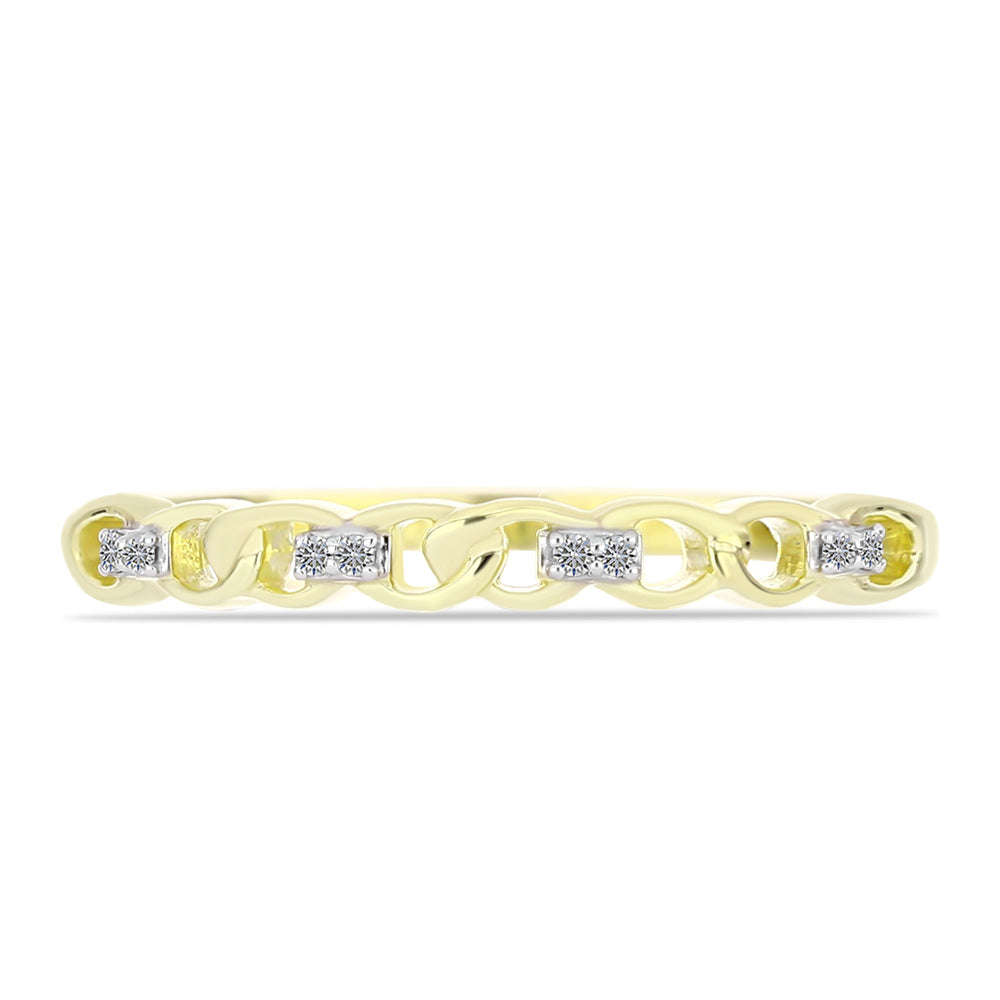 Anel de Prata com Banho de Ouro com Diamante Branco