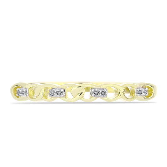 Anel de Prata com Banho de Ouro com Diamante Branco
