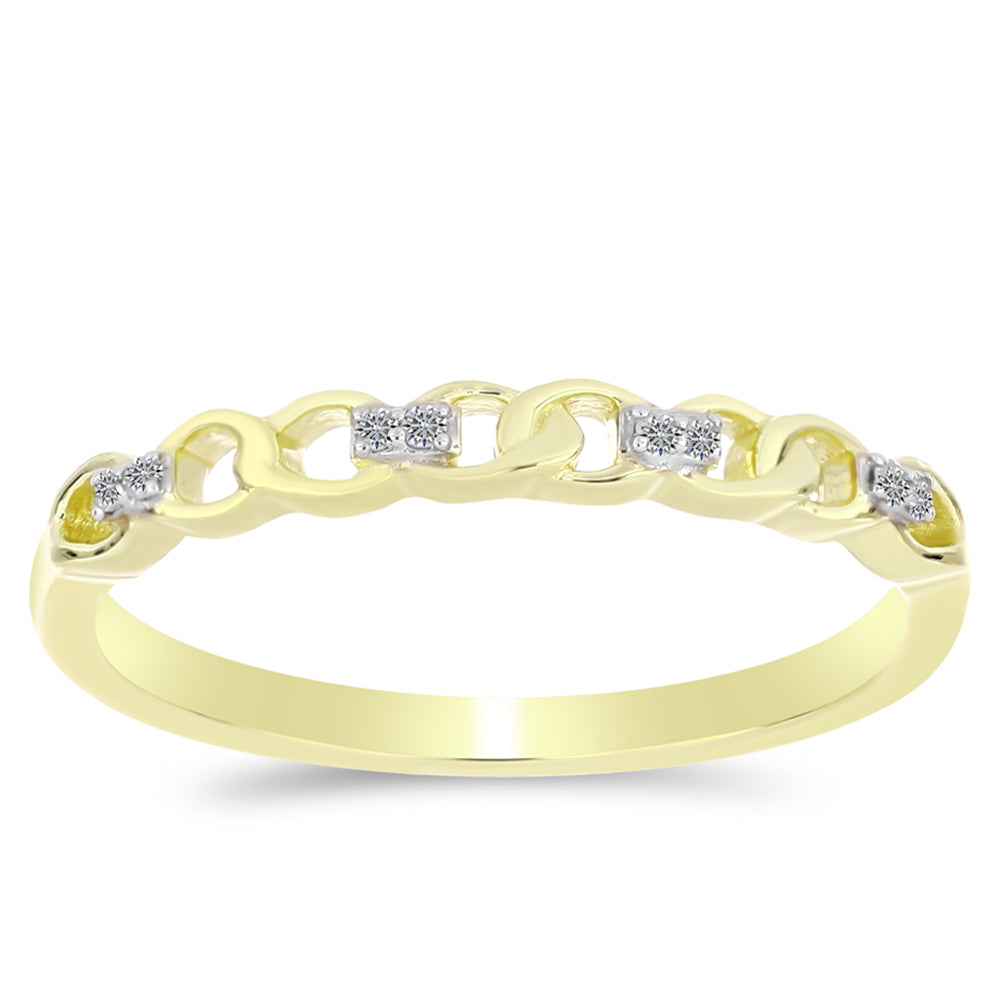 Anel de Prata com Banho de Ouro com Diamante Branco