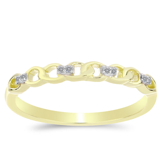 Anel de Prata com Banho de Ouro com Diamante Branco