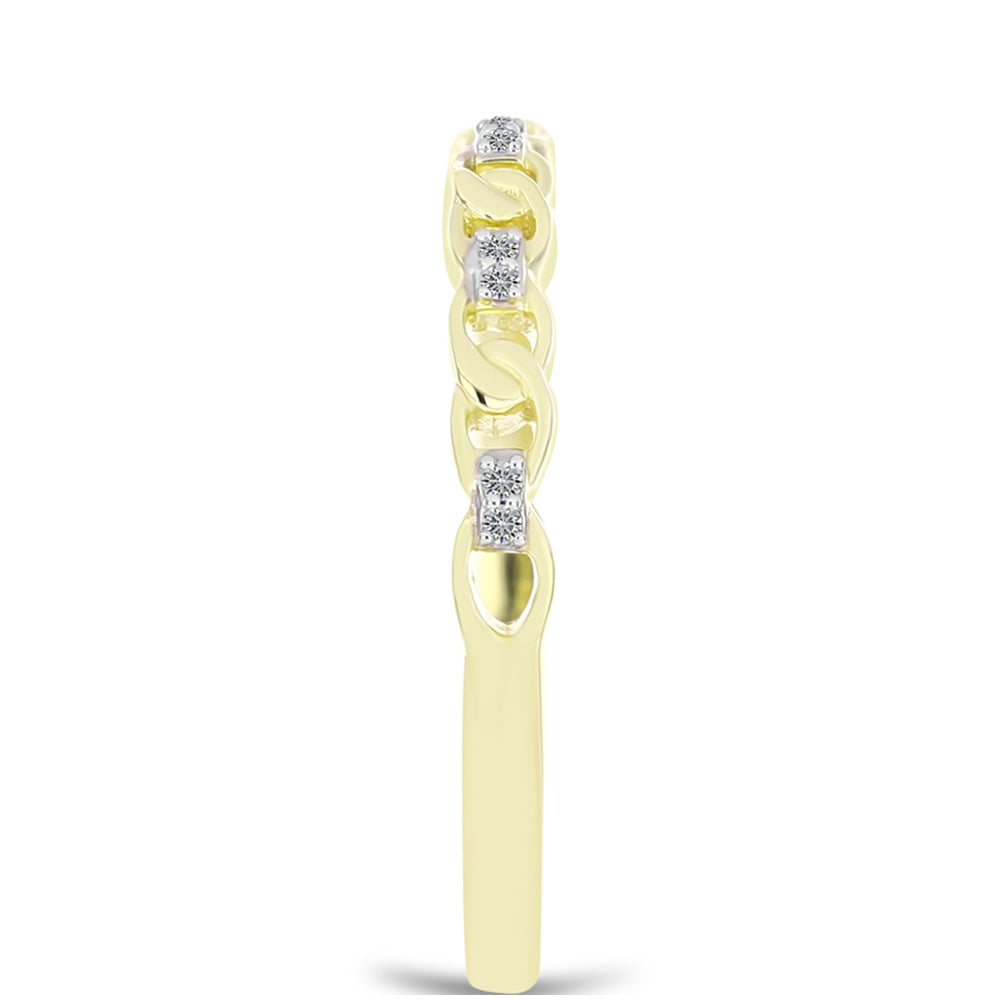 Anel de Prata com Banho de Ouro com Diamante Branco
