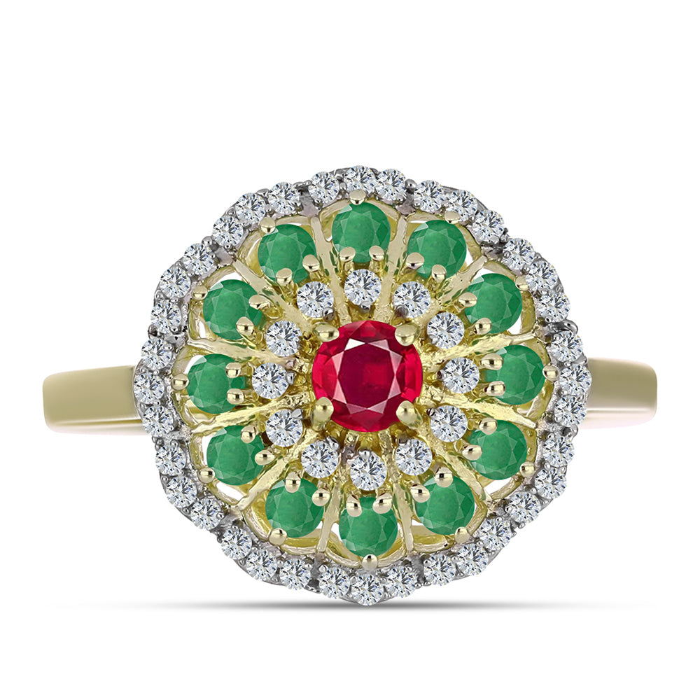 Anel de Prata com Banho de Ouro com Rubi de Madagáscar e Esmeralda do Brasil  Contraste: Cabeca de Veado (800) 1 