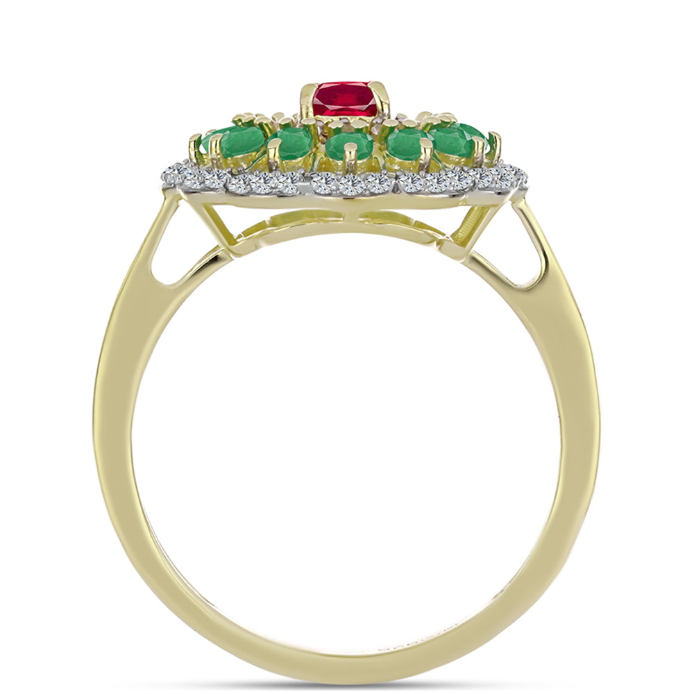 Anel de Prata com Banho de Ouro com Rubi de Madagáscar e Esmeralda do Brasil  Contraste: Cabeca de Veado (800) 2 