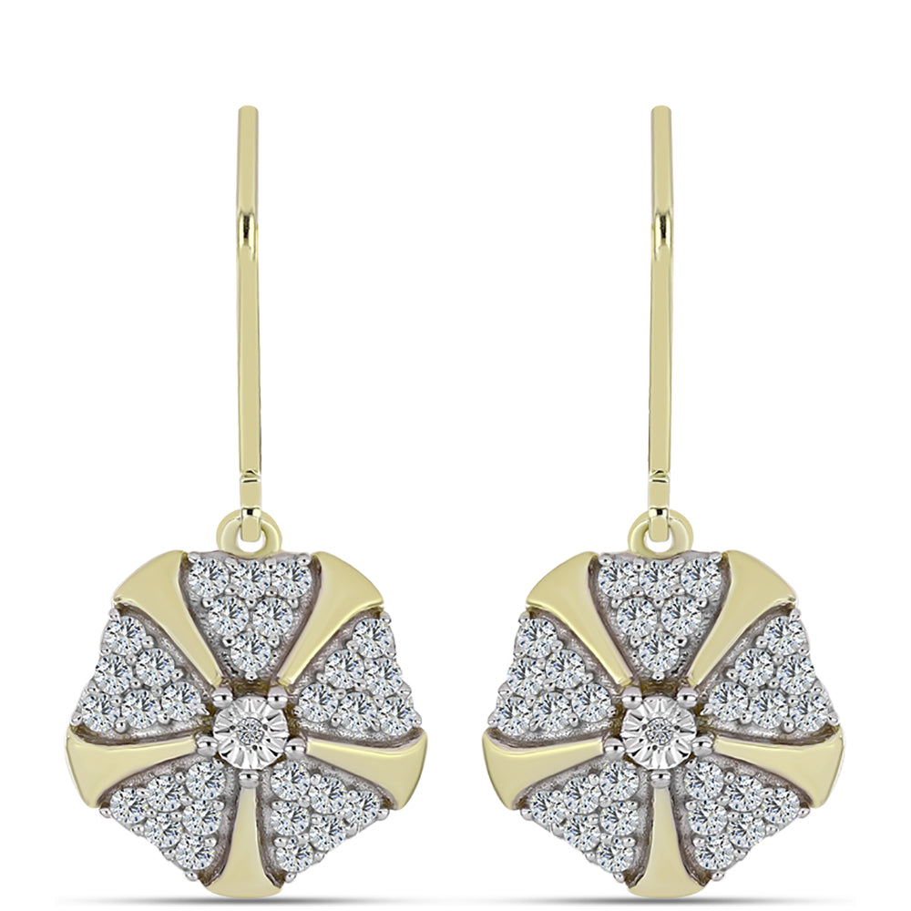 Brincos de Prata com Banho de Ouro com Diamante Branco e Topázio Branco
