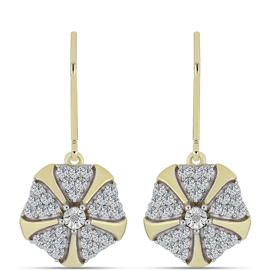 Brincos de Prata com Banho de Ouro com Diamante Branco e Topázio Branco