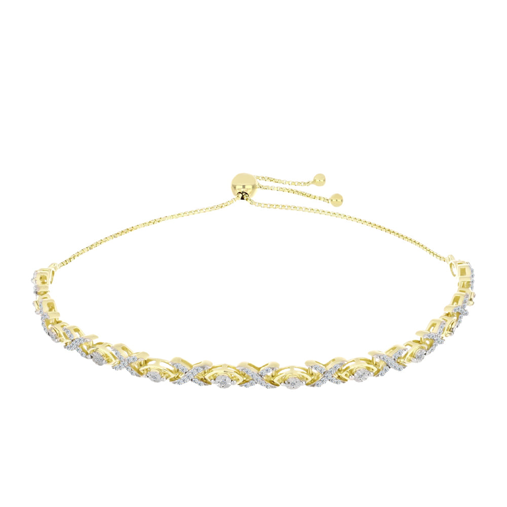 Pulseira de Prata com Banho de Ouro com Diamante Branco e Topázio Branco  Contraste: Cabeca de Veado (800) 1 