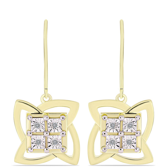 Brincos de Prata com Banho de Ouro com Diamante Branco