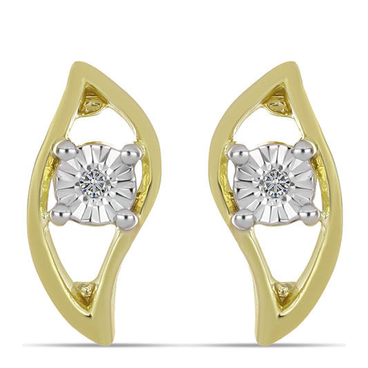 Brincos de Prata com Banho de Ouro com Diamante Branco