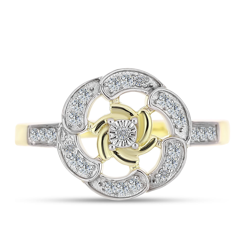 Anel de Prata com Banho de Ouro com Diamante Branco e Topázio Branco  Contraste: Cabeca de Veado (800) 1 