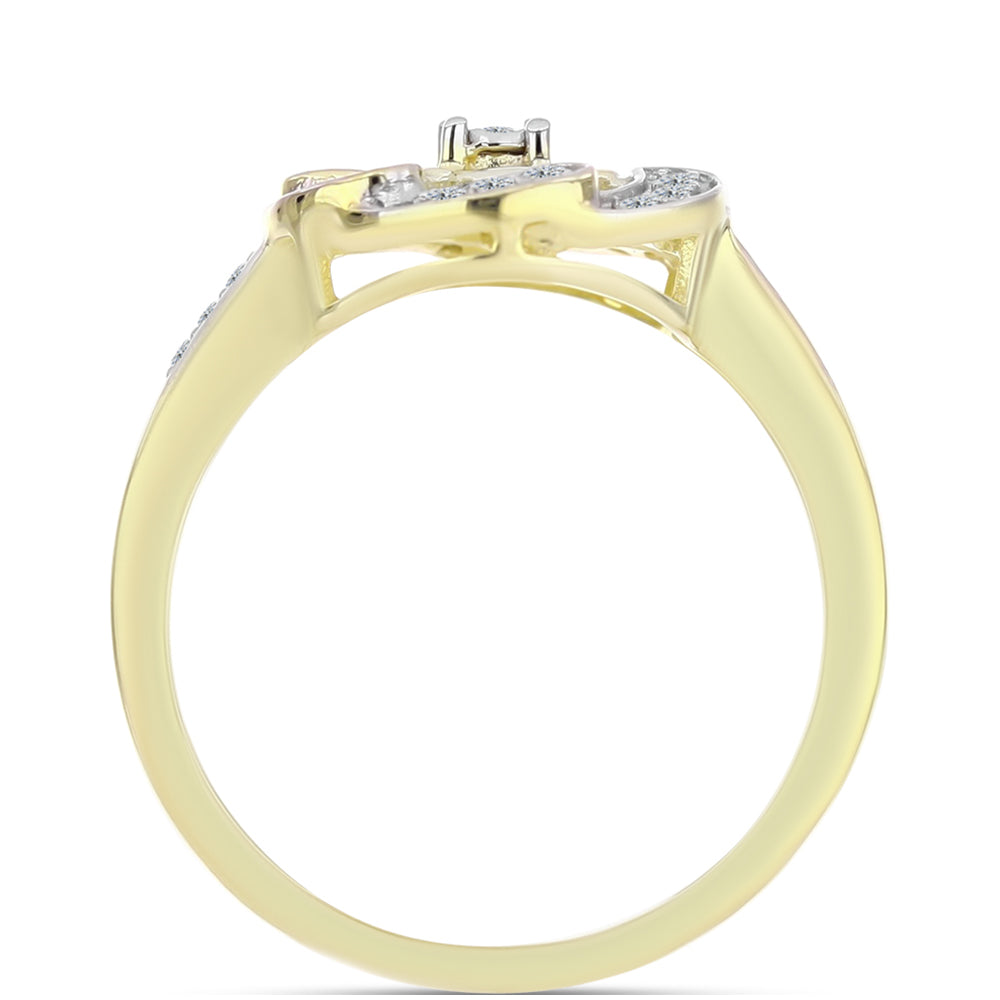 Anel de Prata com Banho de Ouro com Diamante Branco e Topázio Branco  Contraste: Cabeca de Veado (800)