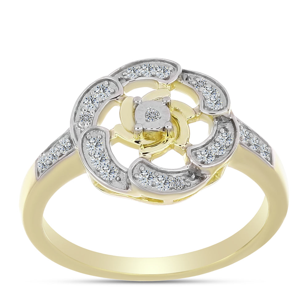 Anel de Prata com Banho de Ouro com Diamante Branco e Topázio Branco  Contraste: Cabeca de Veado (800)