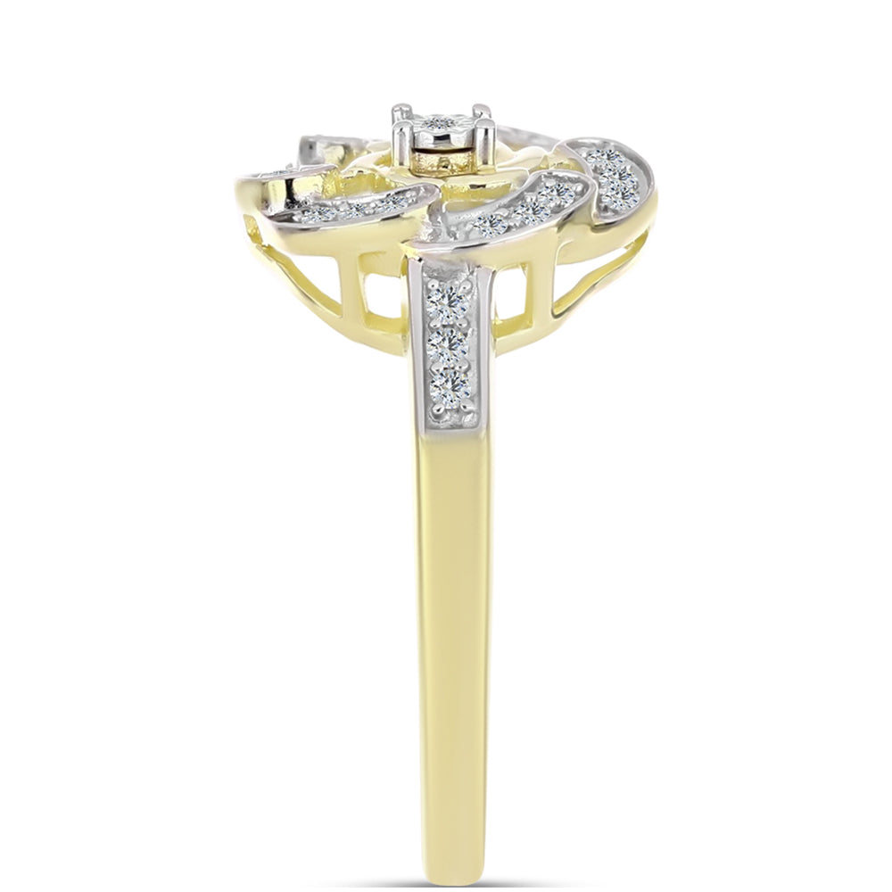 Anel de Prata com Banho de Ouro com Diamante Branco e Topázio Branco  Contraste: Cabeca de Veado (800)