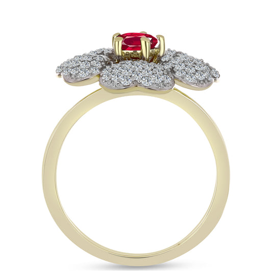 Anel de Prata com Banho de Ouro com Rubi de Madagáscar e Topázio Branco  Contraste: Cabeca de Veado (800)