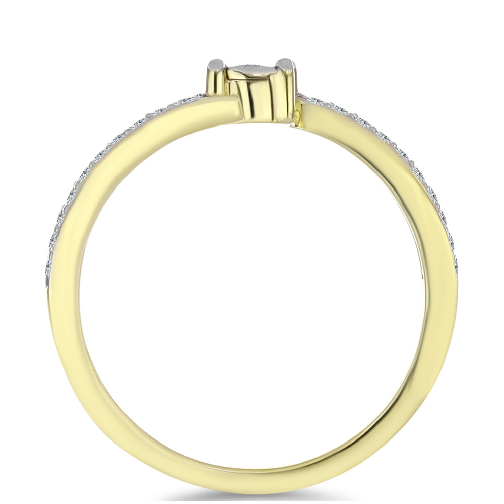 Anel de Prata com Banho de Ouro com Diamante Branco e Topázio Branco