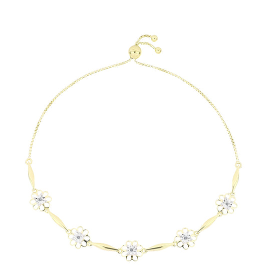 Pulseira de Prata com Banho de Ouro com Diamante Branco  Contraste: Cabeca de Veado (800)