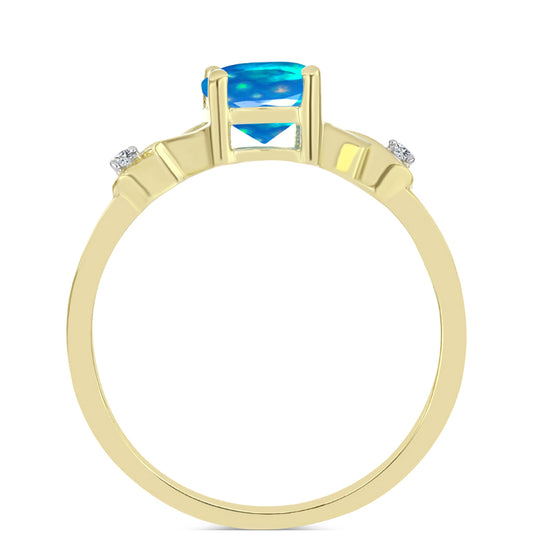 Anel de Prata com Banho de Ouro com Opala Paraíso da Etiópia e Topázio Branco