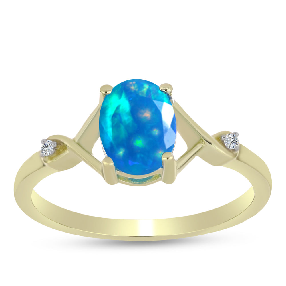 Anel de Prata com Banho de Ouro com Opala Paraíso da Etiópia e Topázio Branco