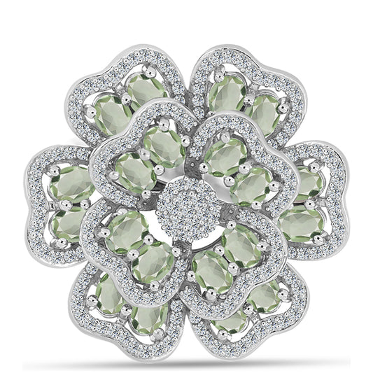 Anel de Prata com Ametista Verde e Topázio Branco  Contraste: Cabeca de Veado (800)