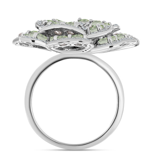 Anel de Prata com Ametista Verde e Topázio Branco  Contraste: Cabeca de Veado (800)