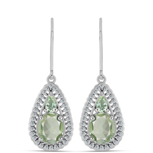 Brincos de Prata com Ametista Verde e Topázio Branco