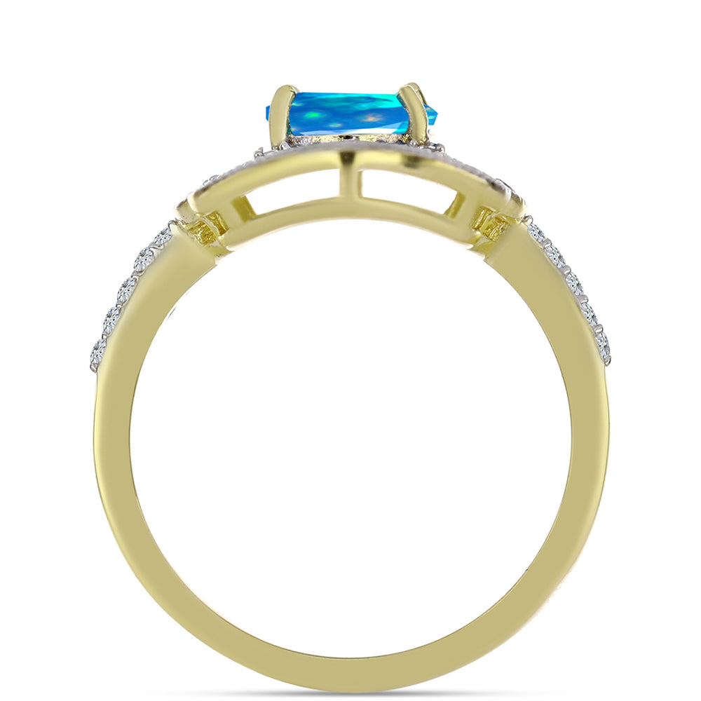 Anel de Prata com Banho de Ouro com Opala Paraíso da Etiópia e Topázio Branco  Contraste: Cabeca de Veado (800) 2 