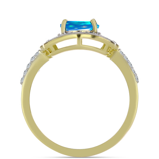 Anel de Prata com Banho de Ouro com Opala Paraíso da Etiópia e Topázio Branco  Contraste: Cabeca de Veado (800)