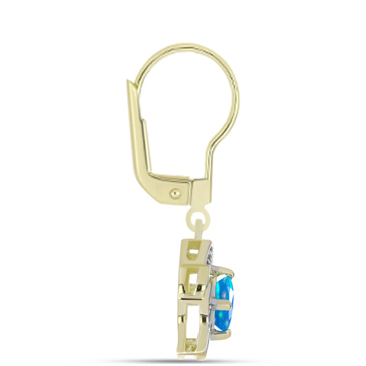 Brincos de Prata com Banho de Ouro com Opala Paraíso da Etiópia e Topázio Branco