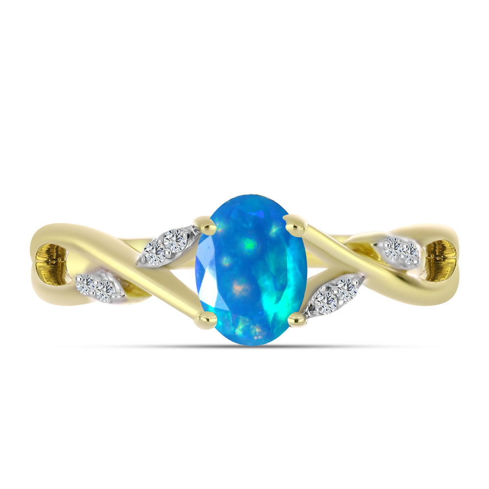 Anel de Prata com Banho de Ouro com Opala Paraíso da Etiópia e Topázio Branco