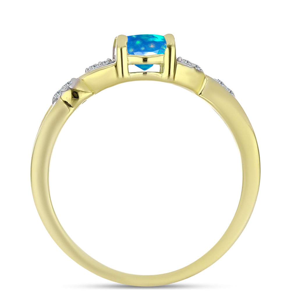 Anel de Prata com Banho de Ouro com Opala Paraíso da Etiópia e Topázio Branco 2 