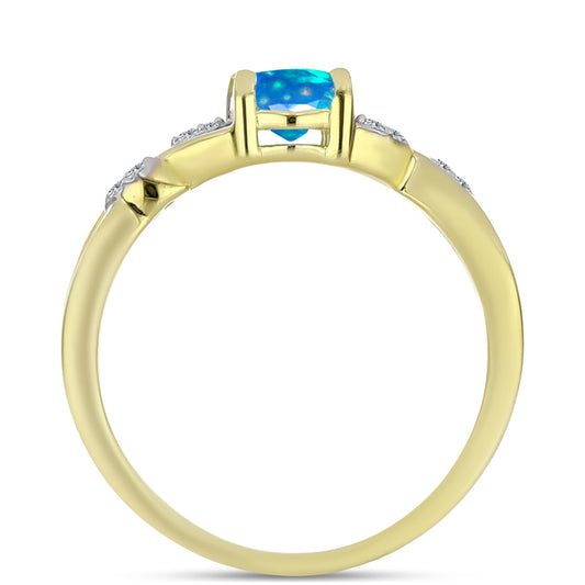 Anel de Prata com Banho de Ouro com Opala Paraíso da Etiópia e Topázio Branco