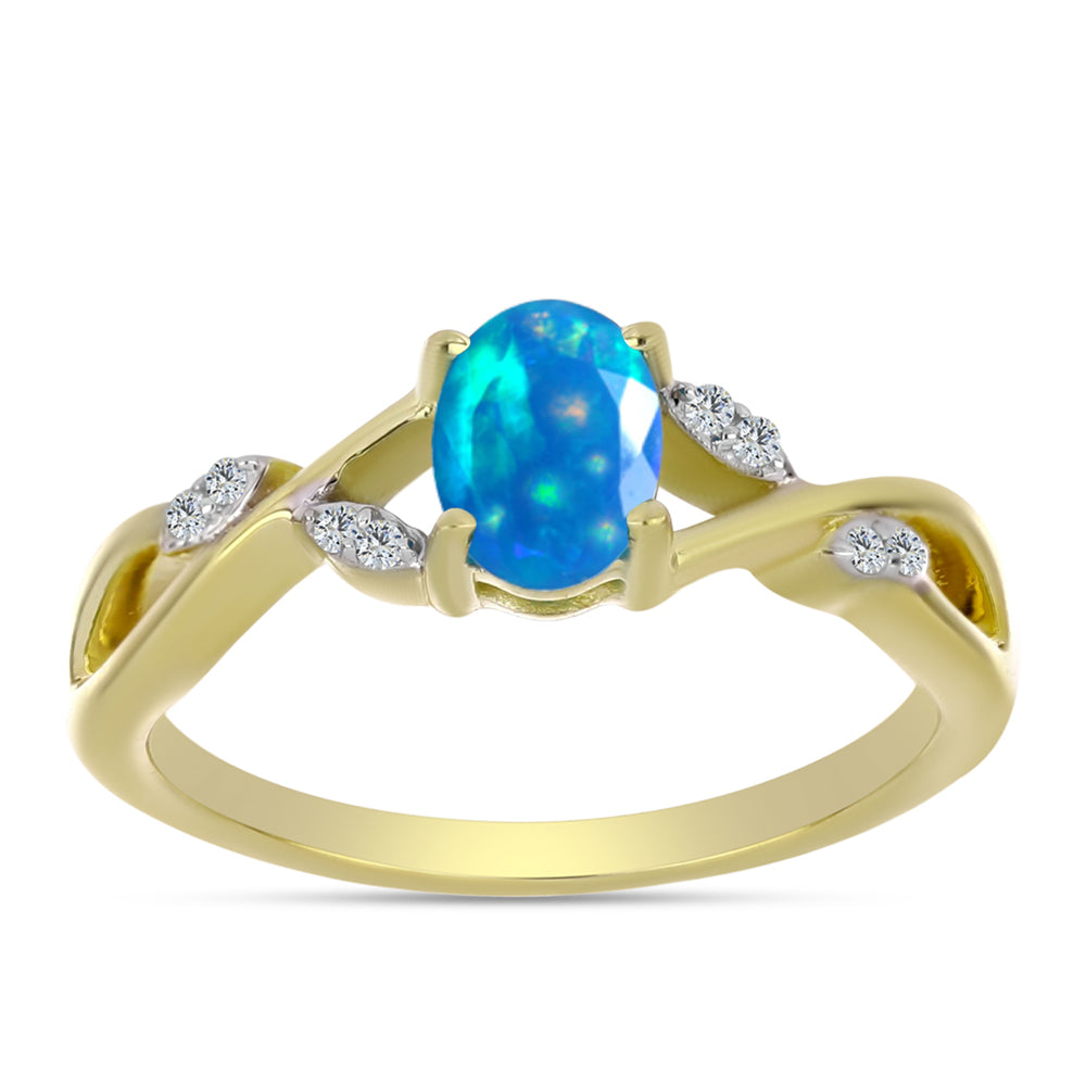 Anel de Prata com Banho de Ouro com Opala Paraíso da Etiópia e Topázio Branco 3 