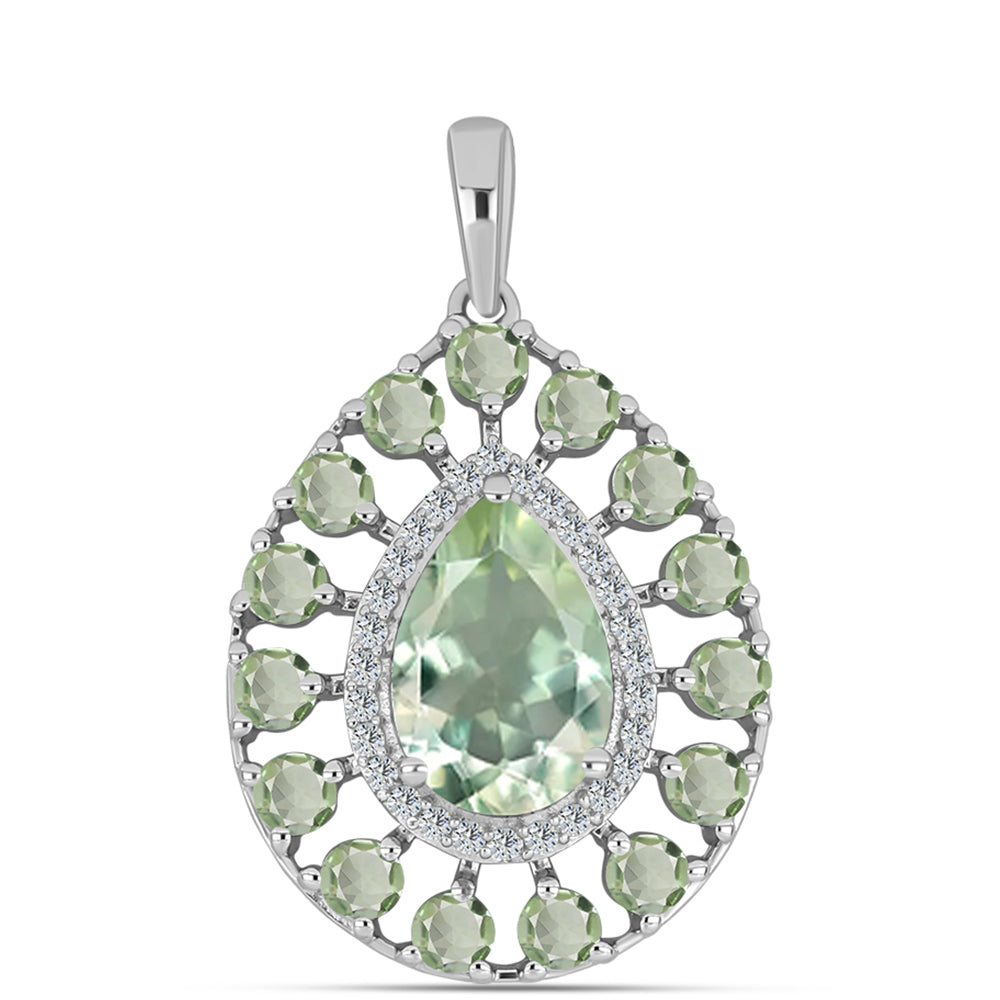 Pendente de Prata com Ametista Verde e Topázio Branco  Contraste: Cabeca de Veado (800) 1 
