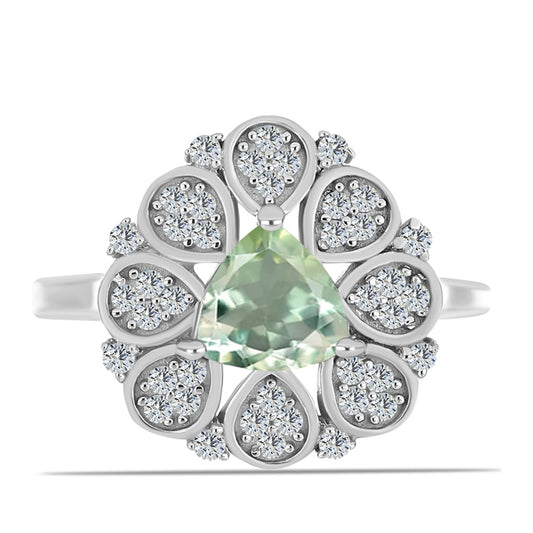 Anel de Prata com Ametista Verde e Topázio Branco  Contraste: Cabeca de Veado (800)