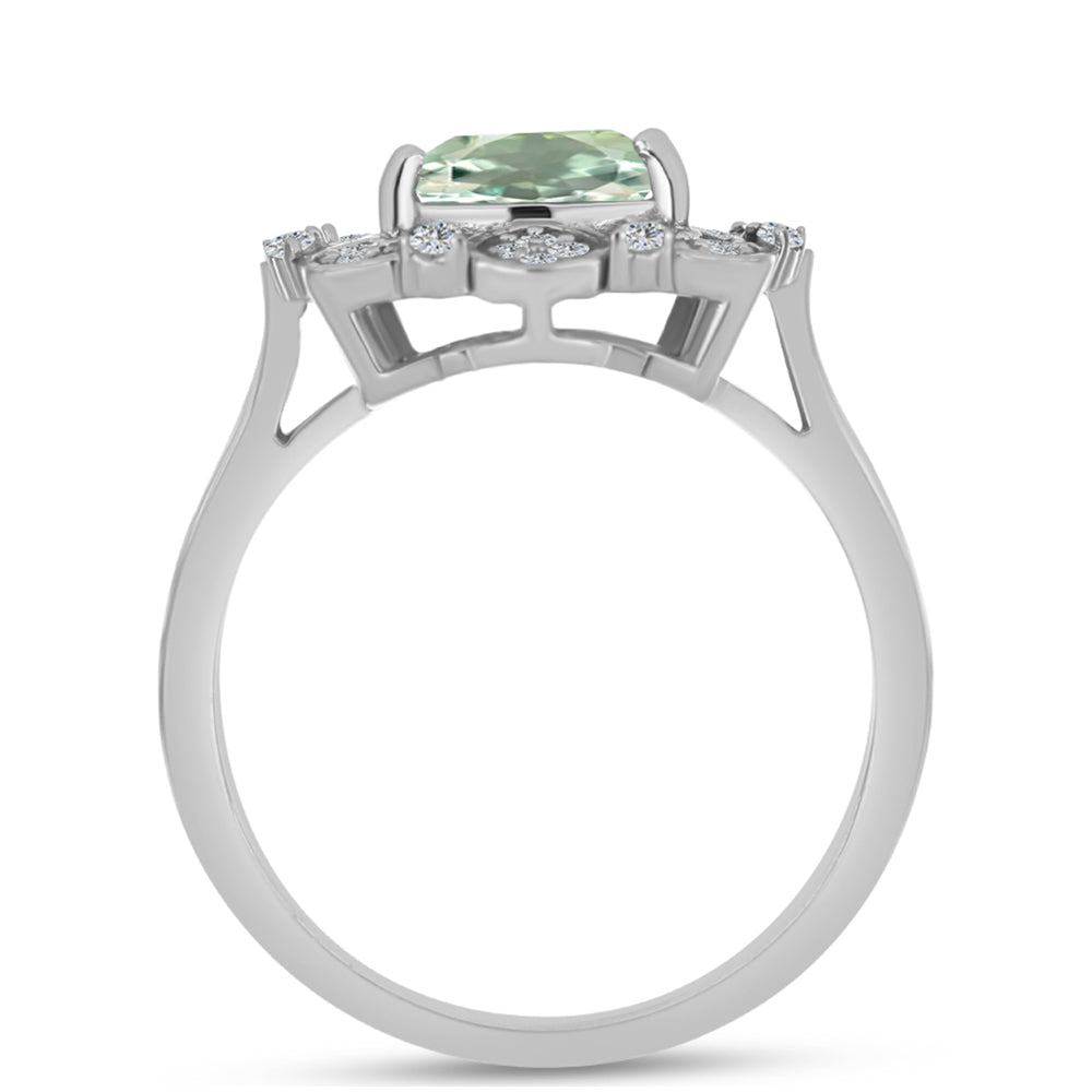 Anel de Prata com Ametista Verde e Topázio Branco  Contraste: Cabeca de Veado (800)