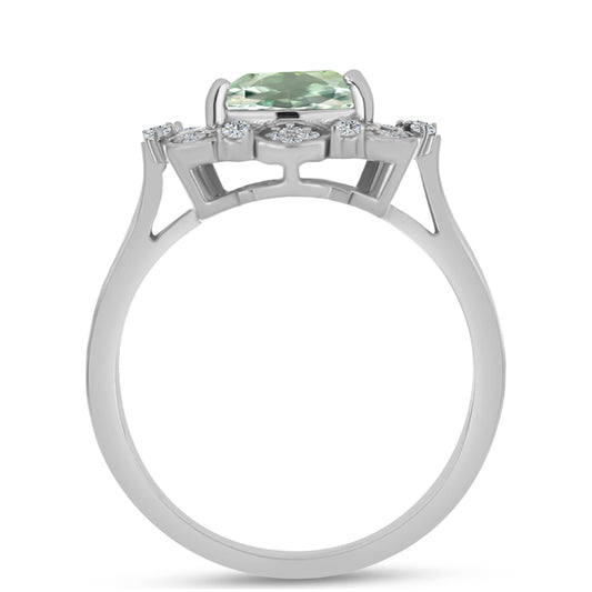 Anel de Prata com Ametista Verde e Topázio Branco  Contraste: Cabeca de Veado (800)