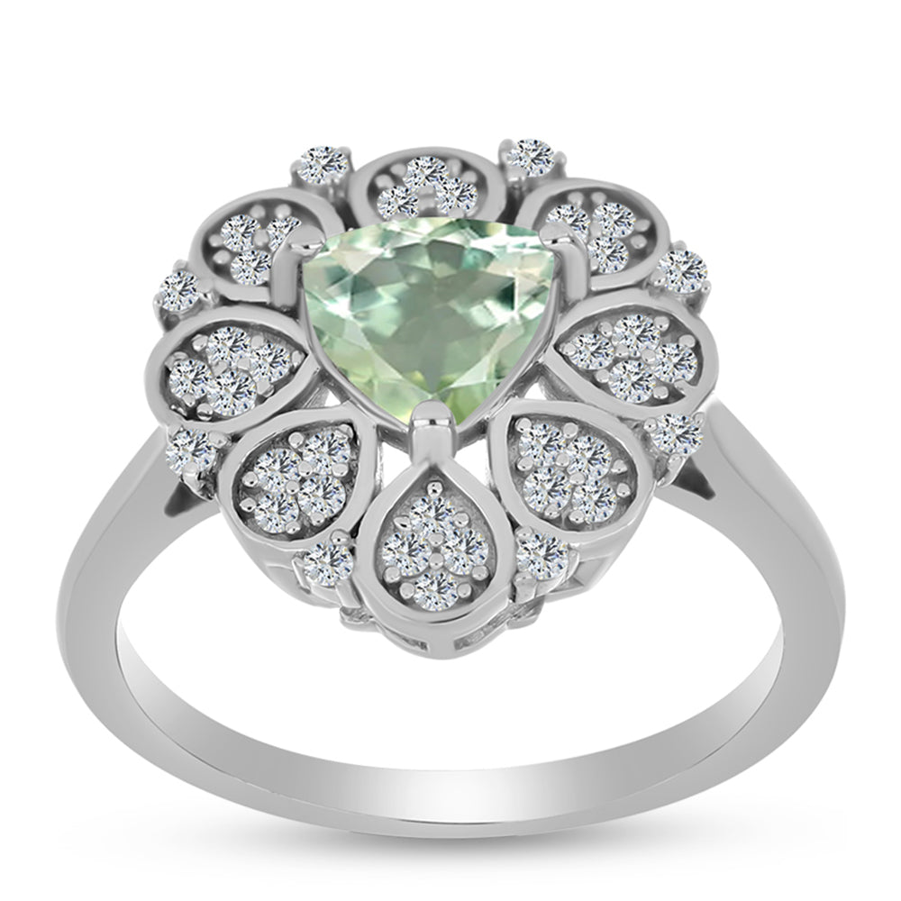 Anel de Prata com Ametista Verde e Topázio Branco  Contraste: Cabeca de Veado (800)