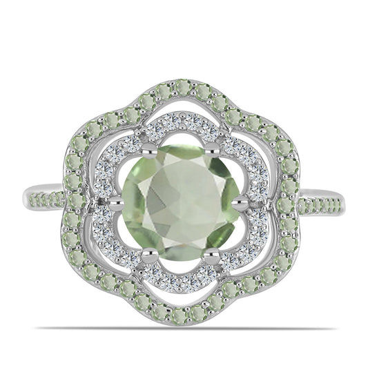 Anel de Prata com Ametista Verde e Peridoto de Changbai  Contraste: Cabeca de Veado (800)