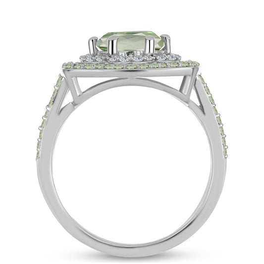 Anel de Prata com Ametista Verde e Peridoto de Changbai  Contraste: Cabeca de Veado (800)