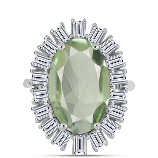 Anel de Prata com Ametista Verde e Topázio Branco  Contraste: Cabeca de Veado (800)