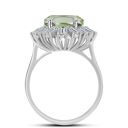 Anel de Prata com Ametista Verde e Topázio Branco  Contraste: Cabeca de Veado (800)