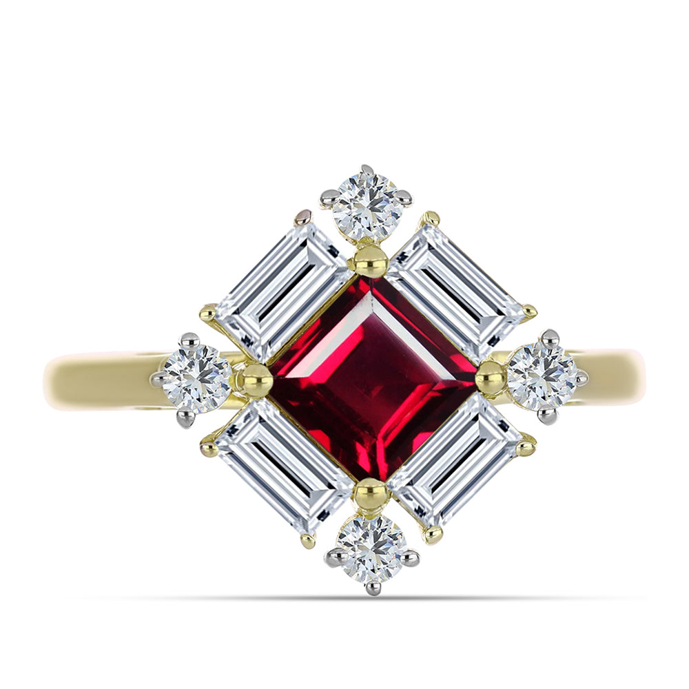 Anel de Prata com Banho de Ouro com Granada de Rhodolite e Topázio Branco 1 