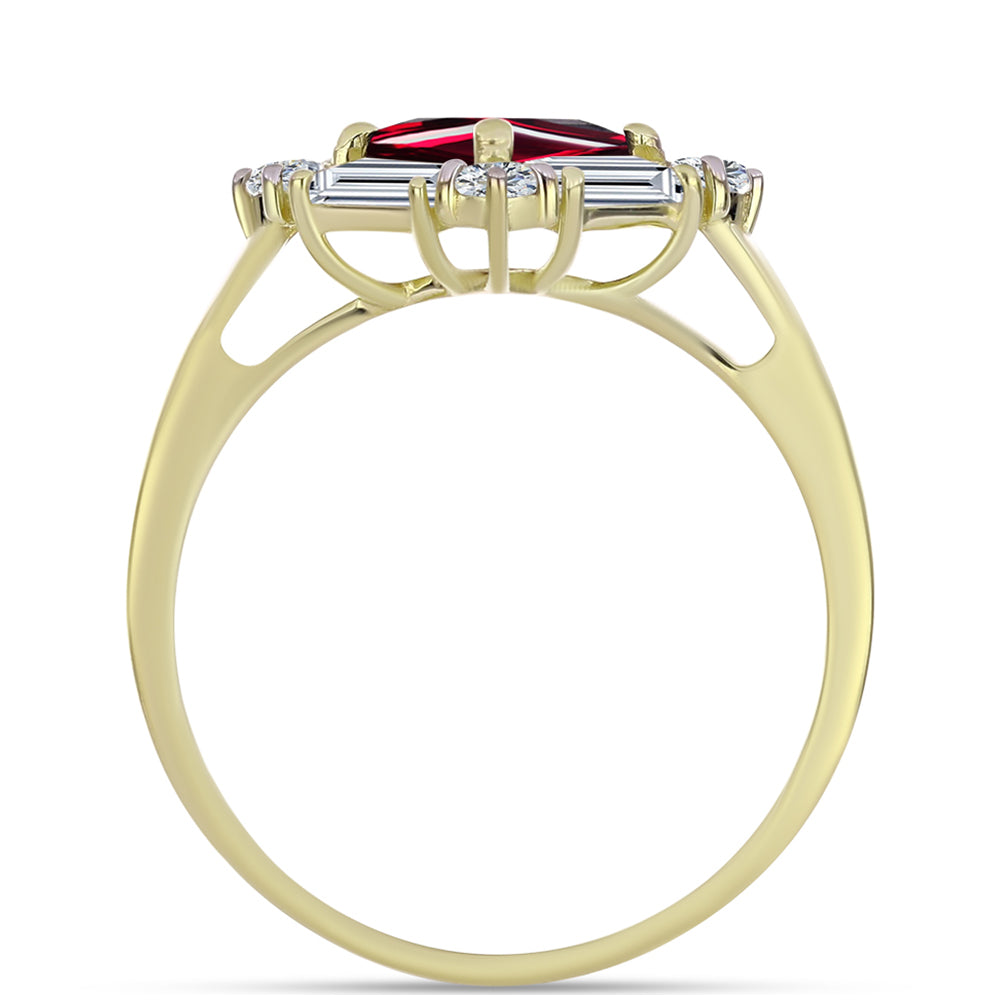 Anel de Prata com Banho de Ouro com Granada de Rhodolite e Topázio Branco