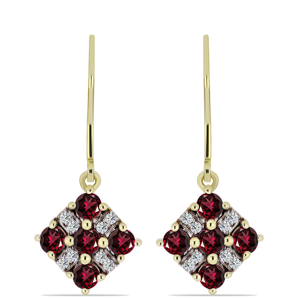 Brincos de Prata com Banho de Ouro com Granada de Rhodolite e Topázio Branco 1 