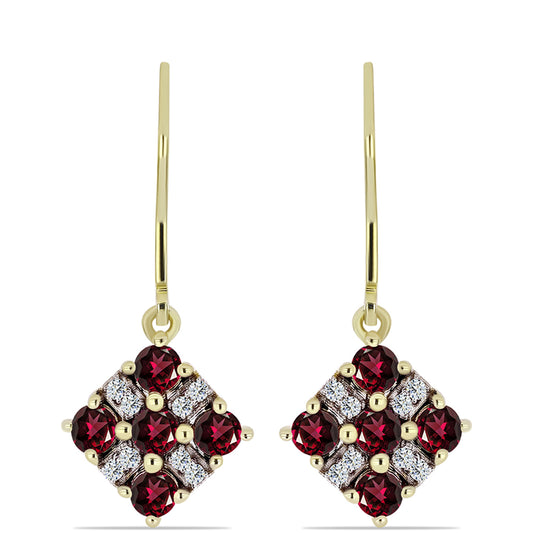Brincos de Prata com Banho de Ouro com Granada de Rhodolite e Topázio Branco