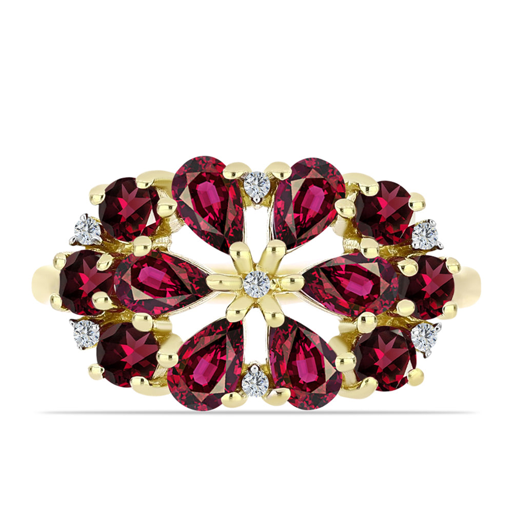 Anel de Prata com Banho de Ouro com Granada de Rhodolite e Topázio Branco  Contraste: Cabeca de Veado (800) 1 