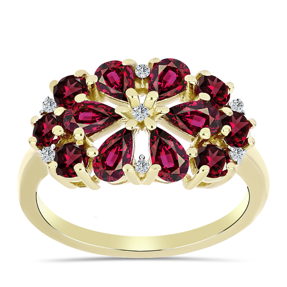Anel de Prata com Banho de Ouro com Granada de Rhodolite e Topázio Branco  Contraste: Cabeca de Veado (800) 3 