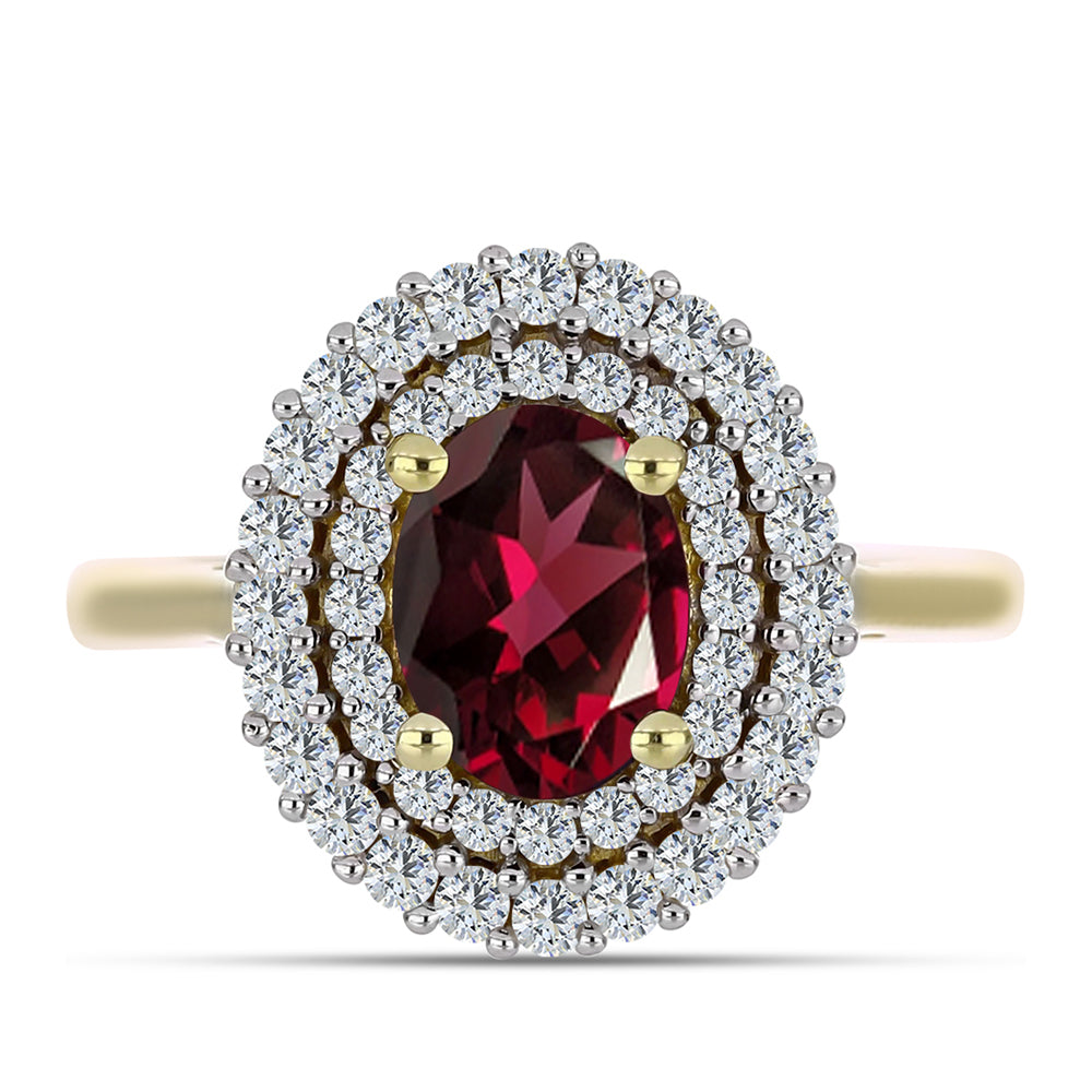 Anel de Prata com Banho de Ouro com Granada de Rhodolite e Topázio Branco  Contraste: Cabeca de Veado (800)