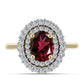 Anel de Prata com Banho de Ouro com Granada de Rhodolite e Topázio Branco  Contraste: Cabeca de Veado (800)