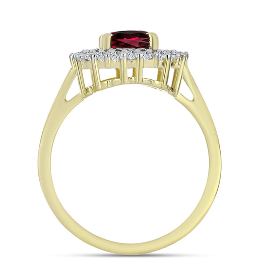 Anel de Prata com Banho de Ouro com Granada de Rhodolite e Topázio Branco  Contraste: Cabeca de Veado (800)