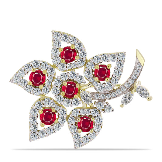 Alfinete de Prata com Banho de Ouro com Rubi de Madagáscar e Topázio Branco  Contraste: Cabeca de Veado (800)